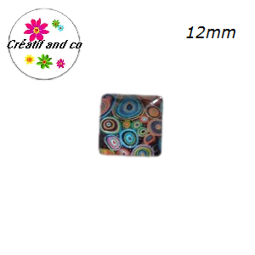 X2 cabochons carrés à motif colorés 12mm