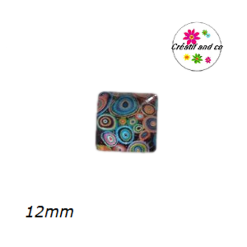X2 cabochons carrés à motif colorés 12mm