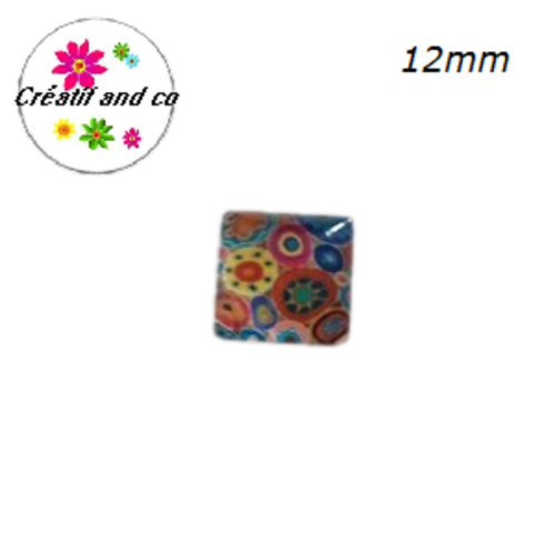 X2 cabochons carrés à motif colorés 12mm