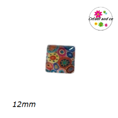 X2 cabochons carrés à motif colorés 12mm