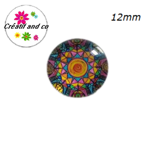 X2 cabochons à motifs colorés 12mm