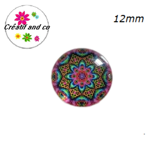 X2 cabochons à motifs colorés 12mm