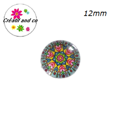 X2 cabochons à motifs colorés 12mm