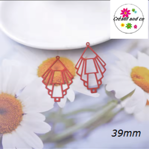 Breloque grande estampe géométrique rouge 39mm