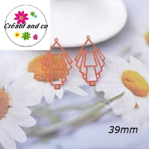 Breloque grande estampe géométrique orange 39mm
