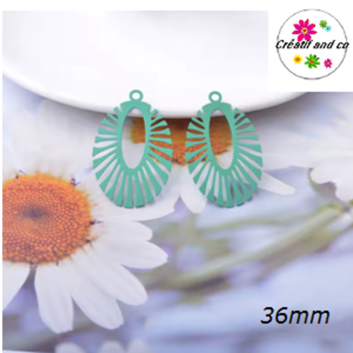 Breloque estampe ovale vert paon 36mm
