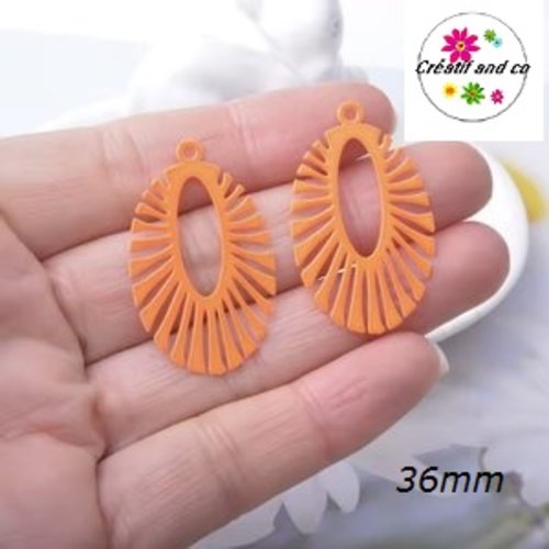 Breloque estampe ovale orange fluo 36mm