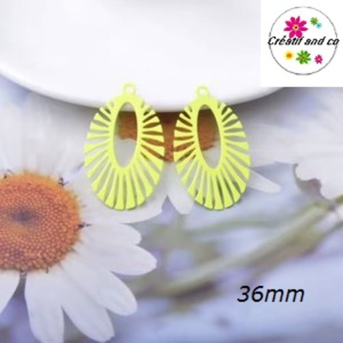 Breloque estampe ovale jaune fluo 36mm
