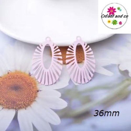 Breloque estampe ovale rose 36mm