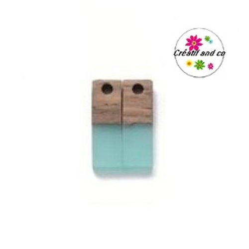 Pendentif rectangle bois et résine vert translucide 18mm