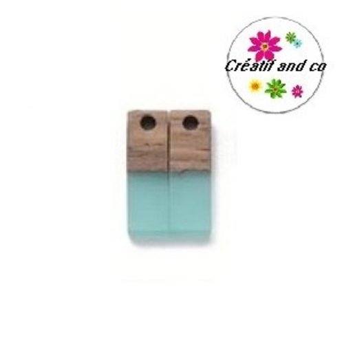 Pendentif rectangle bois et résine vert translucide 18mm