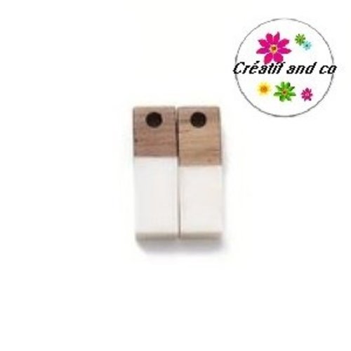 Pendentif rectangle bois et résine beige translucide 18mm