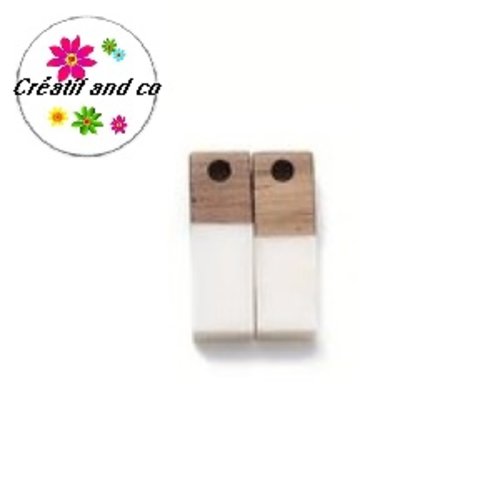 Pendentif rectangle bois et résine beige translucide 18mm