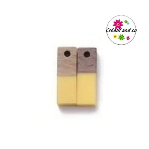 Pendentif rectangle bois et résine jaune translucide 18mm