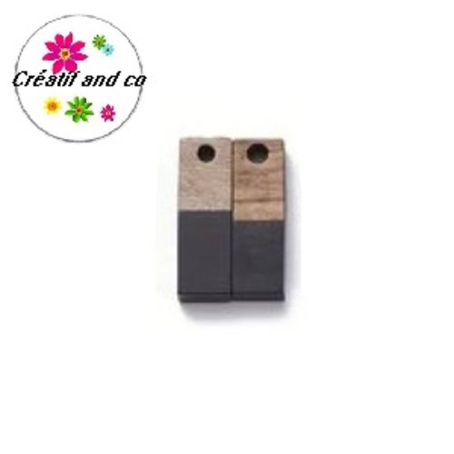 Pendentif rectangle bois et résine noir 18mm