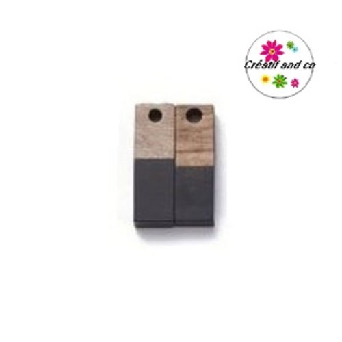 Pendentif rectangle bois et résine noir 18mm
