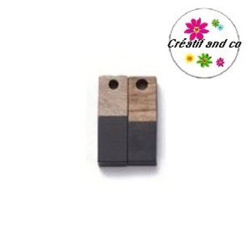 Pendentif rectangle bois et résine noir 18mm