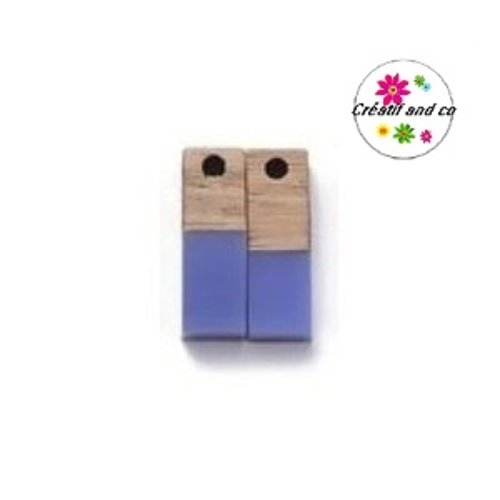 Pendentif rectangle bois et résine bleu 18mm