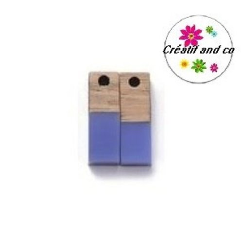 Pendentif rectangle bois et résine bleu 18mm