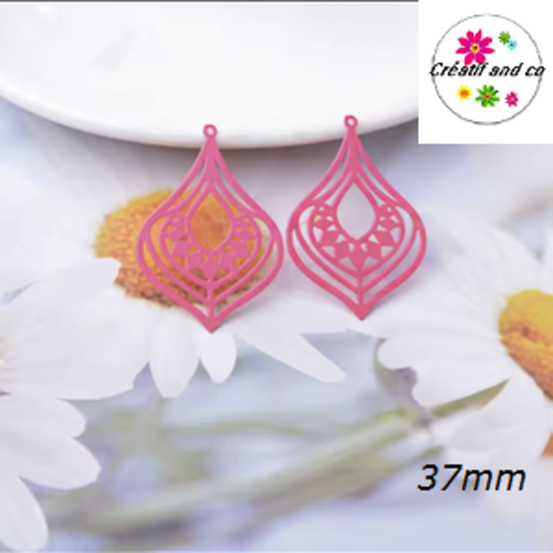 Breloque estampe pendante rose fluo  37mm