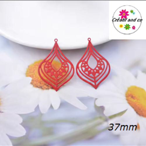 Breloque estampe pendante rouge  37mm