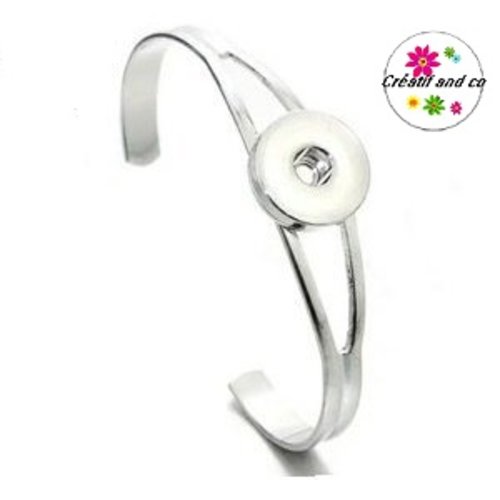 Bracelet ouvert argenté pour bouton pression 18mm