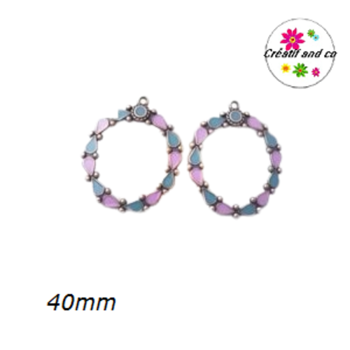 Grand pendentif géométrique émail parme/vert foncé style bohème 40mm