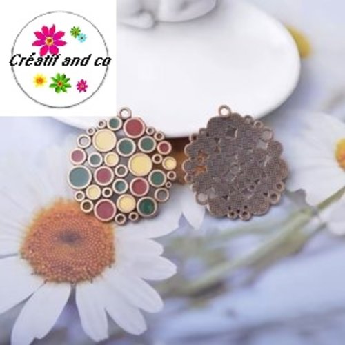 Grand pendentif rond émail style bohème 42mm