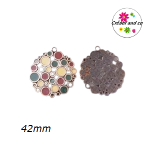 Grand pendentif rond émail style bohème 42mm