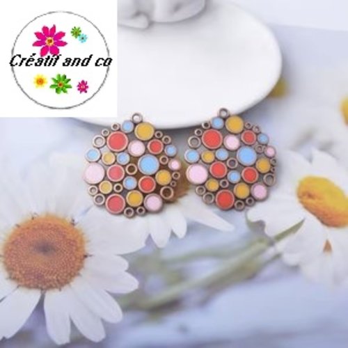Grand pendentif rond émail style bohème 42mm