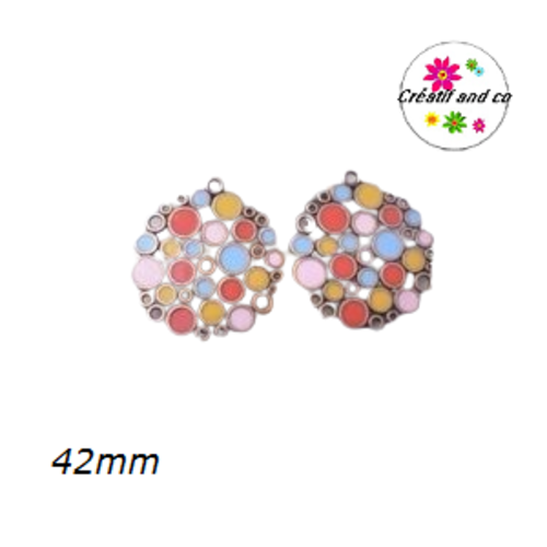 Grand pendentif rond émail style bohème 42mm