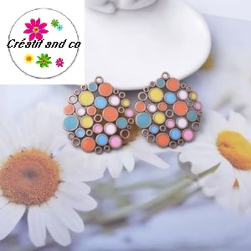Grand pendentif rond émail style bohème 42mm