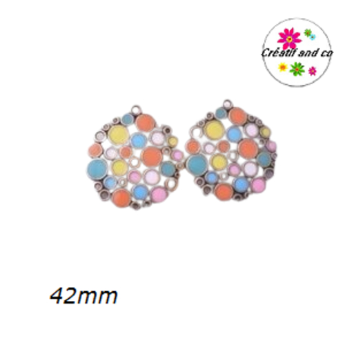 Grand pendentif rond émail style bohème 42mm