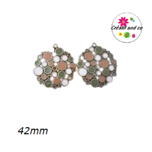 Grand pendentif rond émail style bohème 42mm