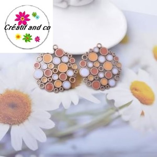 Grand pendentif rond émail style bohème 42mm