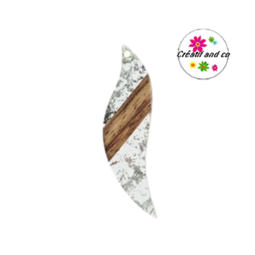 Pendentif feuille résine et bois argent et feuille d'or  51mm