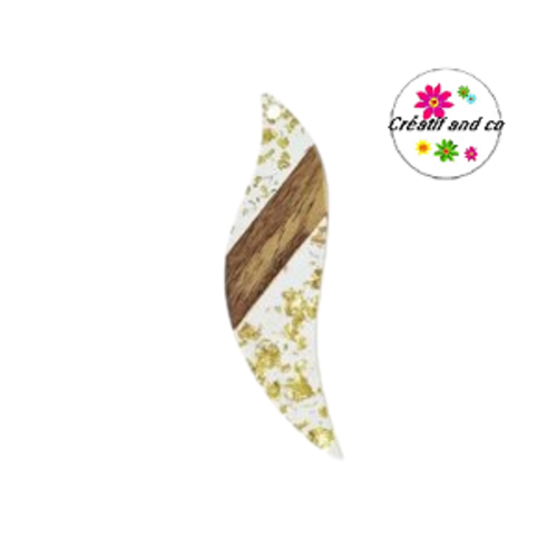 Pendentif feuille résine et bois doré et feuille d'or  51mm