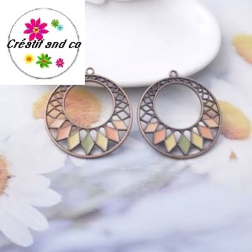 Grand pendentif rond émail style bohème 41mm