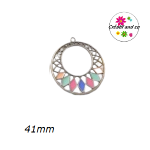 Grand pendentif rond émail style bohème 41mm