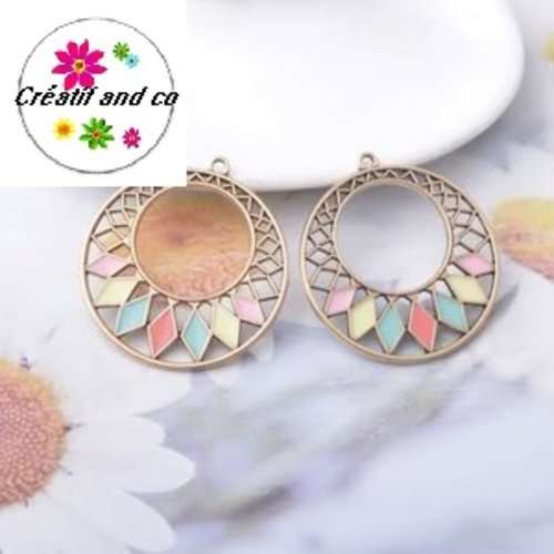 Grand pendentif rond émail style bohème 41mm