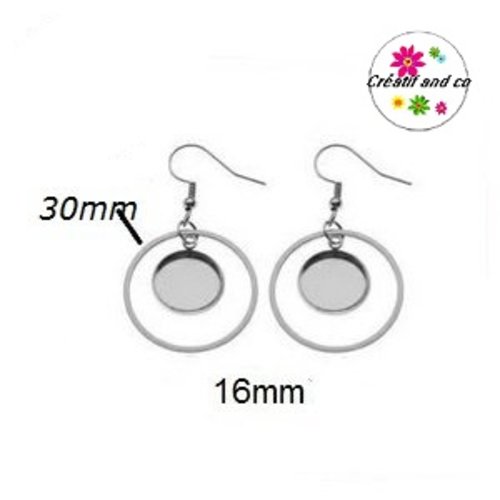 Boucle d'oreille cercle 30mm et support cabochon 16mm