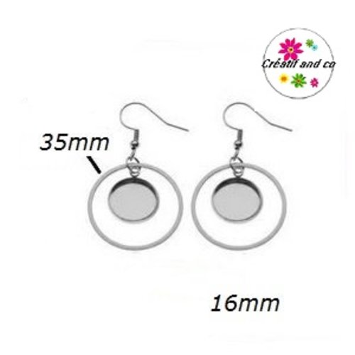 Boucle d'oreille cercle 35mm et support cabochon 16mm
