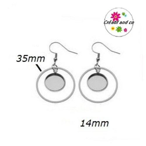 Boucle d'oreille cercle 35mm et support cabochon 14mm