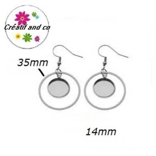 Boucle d'oreille cercle 35mm et support cabochon 14mm