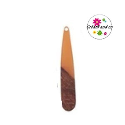 Pendentif goutte bois et résine orange claire 43mm