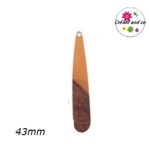 Pendentif goutte bois et résine orange claire 43mm