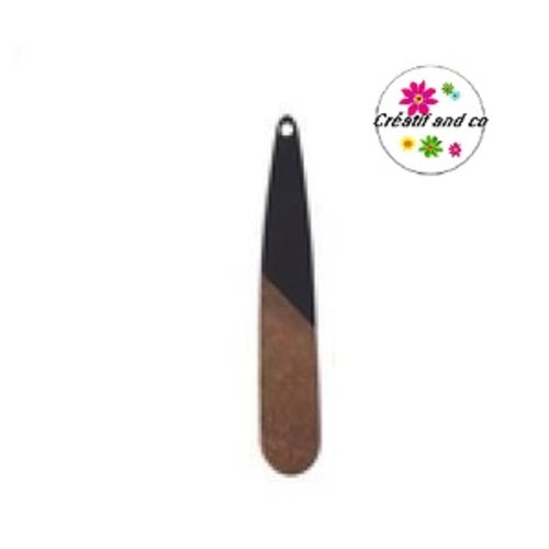 Pendentif goutte bois et résine noire 43mm