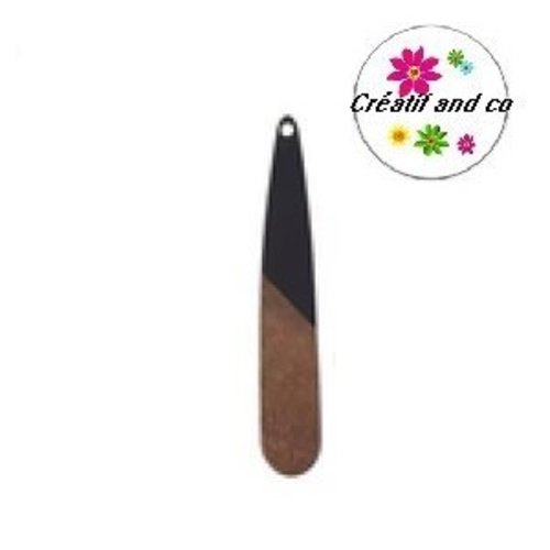 Pendentif goutte bois et résine noire 43mm