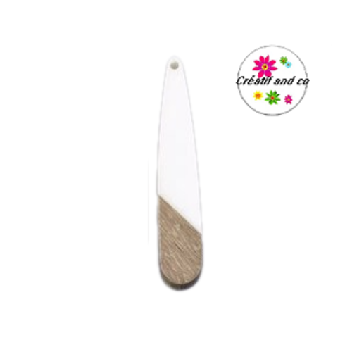 Pendentif goutte bois et résine blanc 43mm
