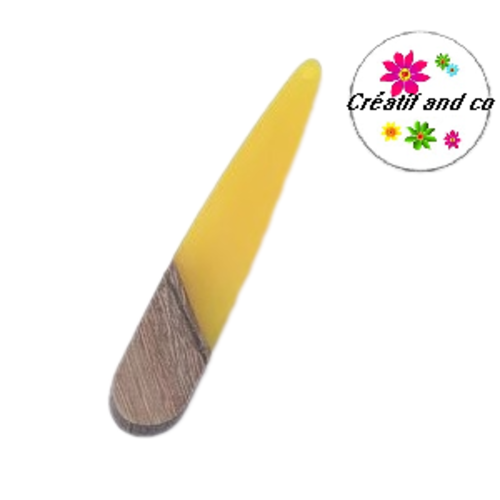 Pendentif goutte bois et résine jaune 43mm